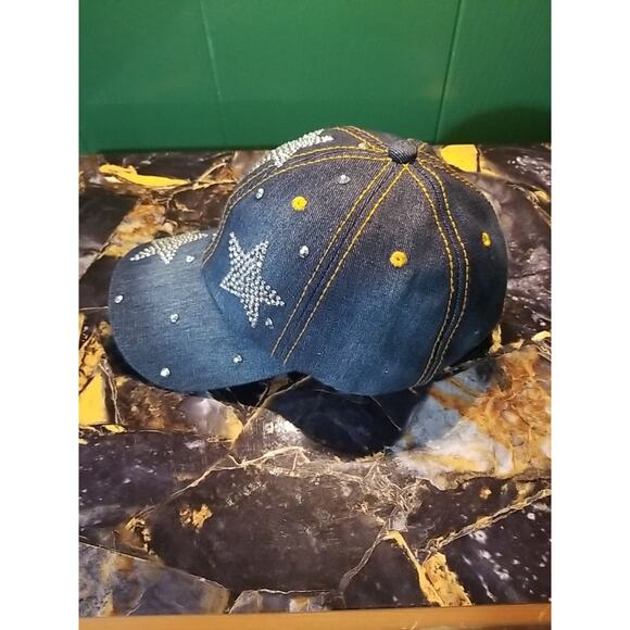 Denim Hat Bling Studded Rhinestones Baseball Cap Hat Adjustable Jeans - Picture 4 of 4